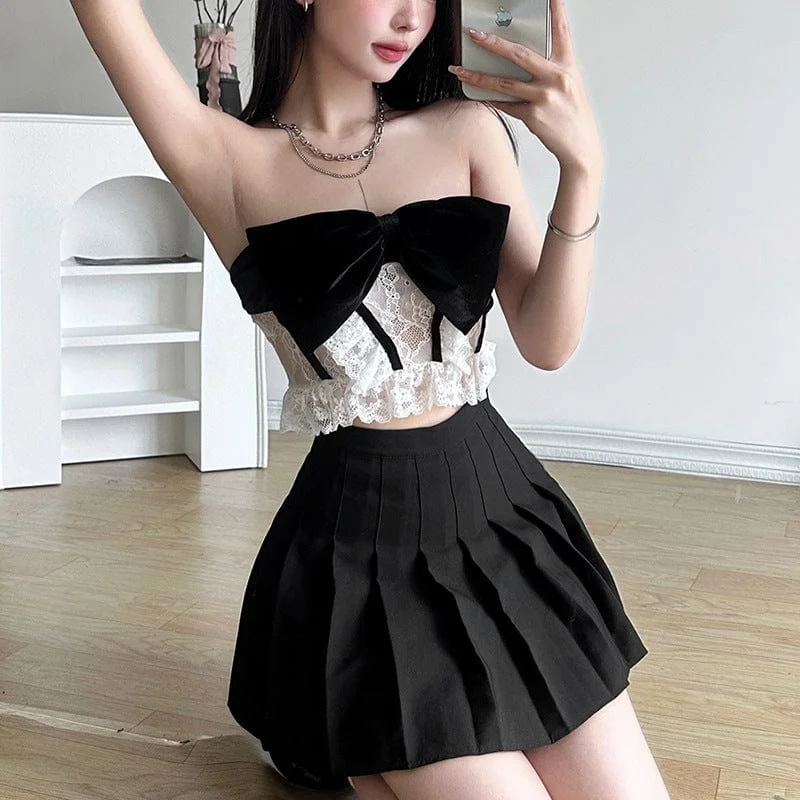 Savings Spectacular Women's Punk Bowknot Sheer Lace Bustier