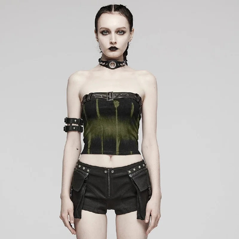 Weekend Specials to Delight Women's Punk  Buckle Eyelet Bustier Black-green