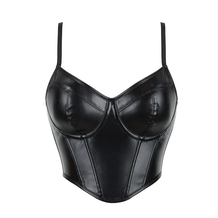 Friends and Family Sale Women's Punk Plunging Faux Leather Bustier