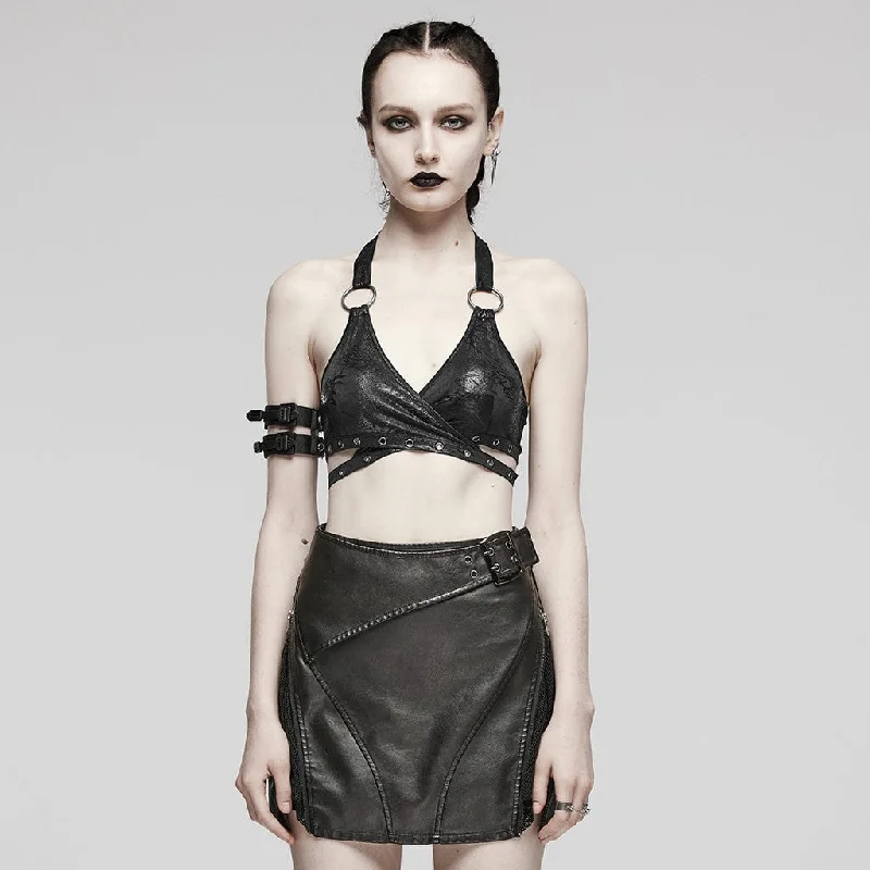 Special Discount Women's Punk Ring Eyelet Halter Bustier Black