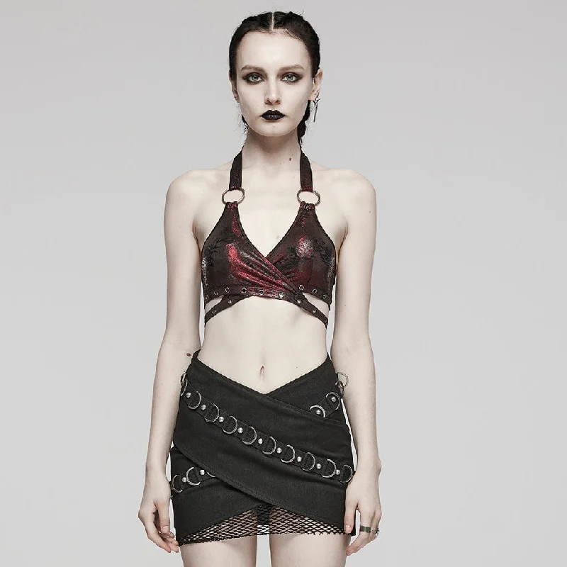 New Arrival Women's Punk Ring Eyelet Halter Bustier Maroon