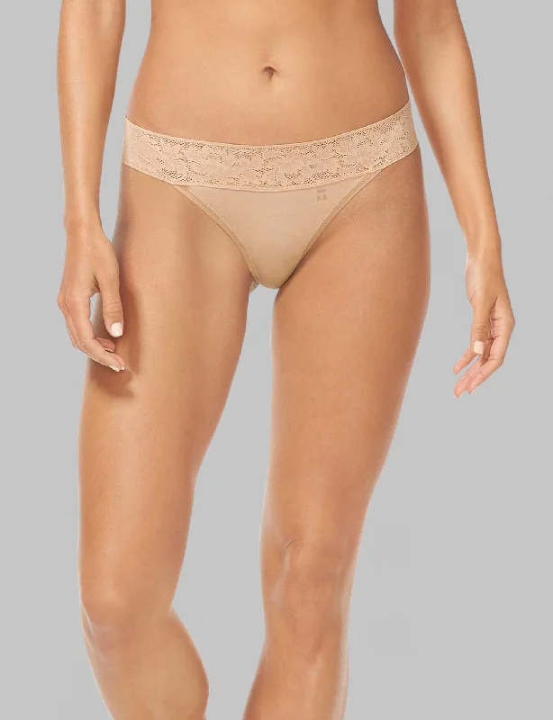 Super Sale Women's Second Skin Thong, Lace Waist