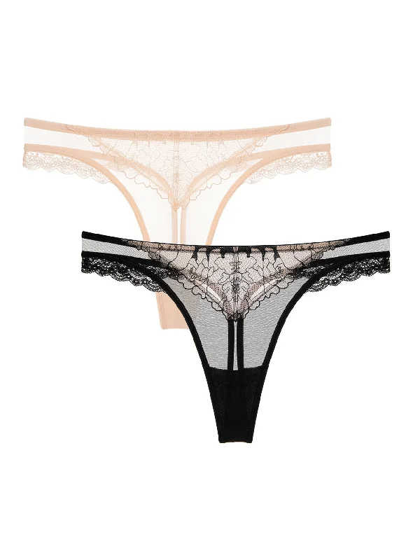 While Supplies Last Sexy Embroidered Low Waist 2PCS Black Nude