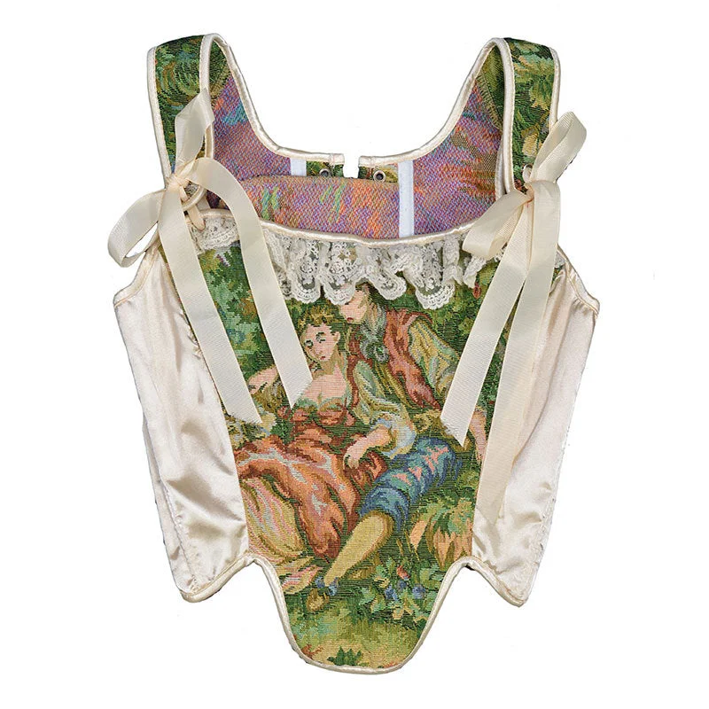 Overstock Clearance Vintage Overbust Lace up Corset, Y2k Bustier Crop Corset Top, Unique Retro Tapestry Corset