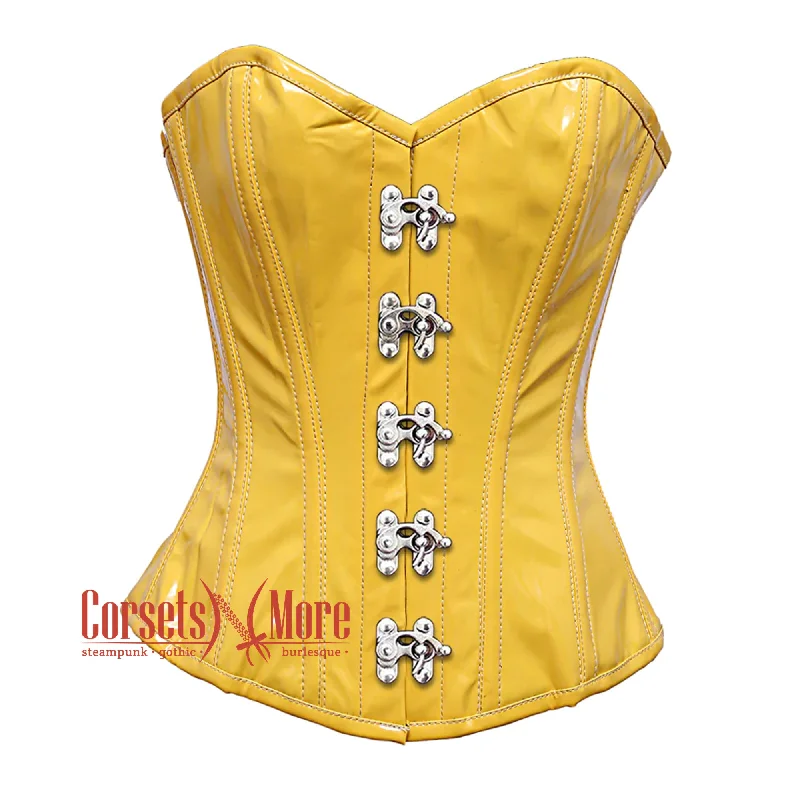 Seasonal Sale Yellow Faux PVC Leather Steampunk Gothic Overbust Corset