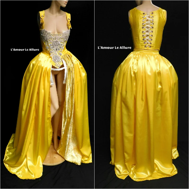 Weekend Specials to Enjoy Belle Yellow Rhinestone Medieval Renaissance Ball Gown Dress Skirt with Corset and Bone skirt Weekend Specials to Enjoy Belle Yellow Rhinestone Medieval Renaissance Ball Gown Dress Skirt with Corset and Bone skirt