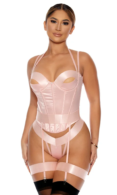 Weekend Deal You Can Peek Bustier with Garters, Panty, and Thigh Straps