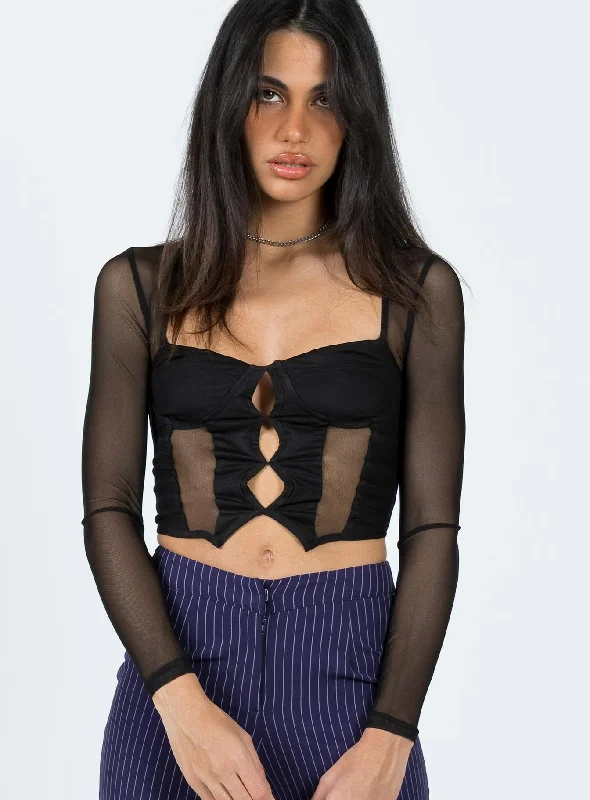 Referral Discount Zeena Long Sleeve Mesh Corset Black