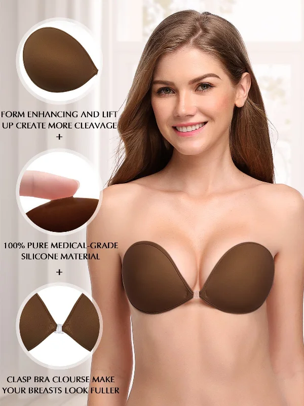 Hot Buy Adhesive Push-up Reusable Self Silicone Bra Coffee Brown