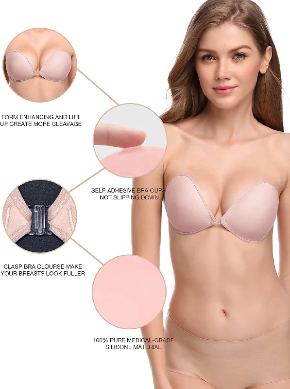 Weekend Shopping Made Better Adhesive Waterproof Push-up Reusable Self Silicone Bra Light Pink