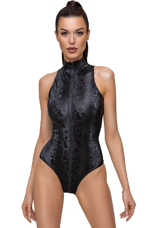 Weekend Deals You Can't Resist Black faux snakeskin bodysuit - Option One