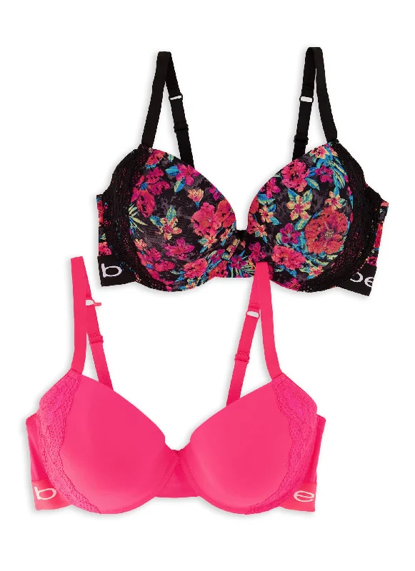 Limited Availability Plus Size Bebe 2 Pack Lace Trim Plunge Bras