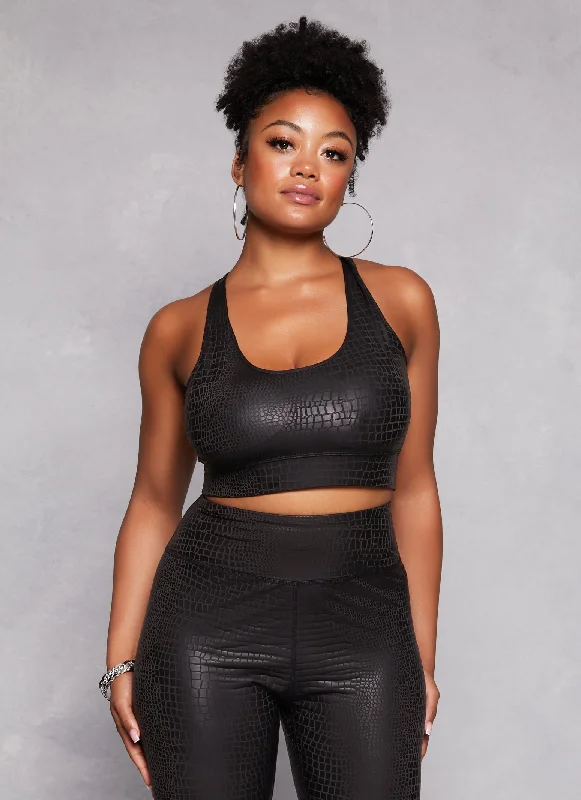 YEAR-End Sale Plus Size Faux Croc Print Racerback Sports Bra