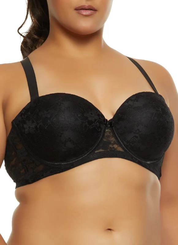 Mega Sale Plus Size Floral Lace Balconette Bra | Converts to Strapless