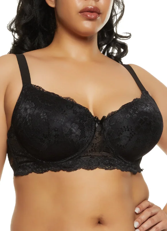 Cash Savings Plus Size Lace Floral Patterned Plunge Bra