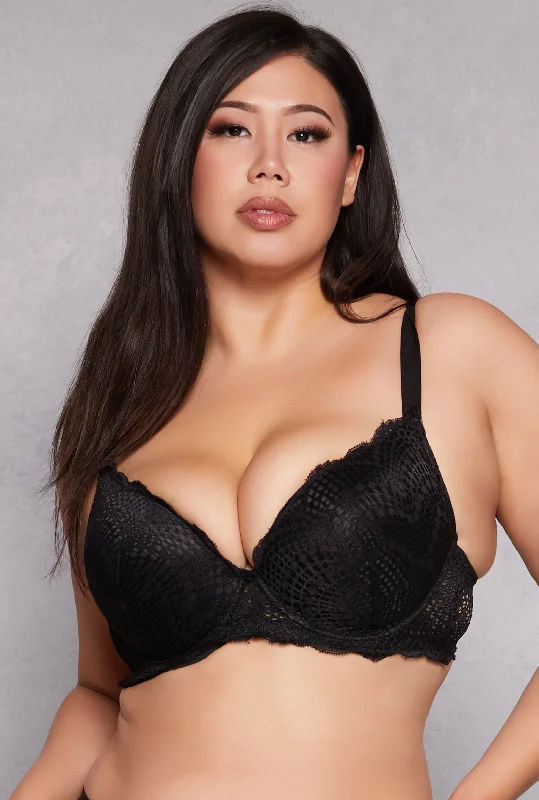 Get It Before It’s Gone Plus Size Lace Patterned Plunge Bra