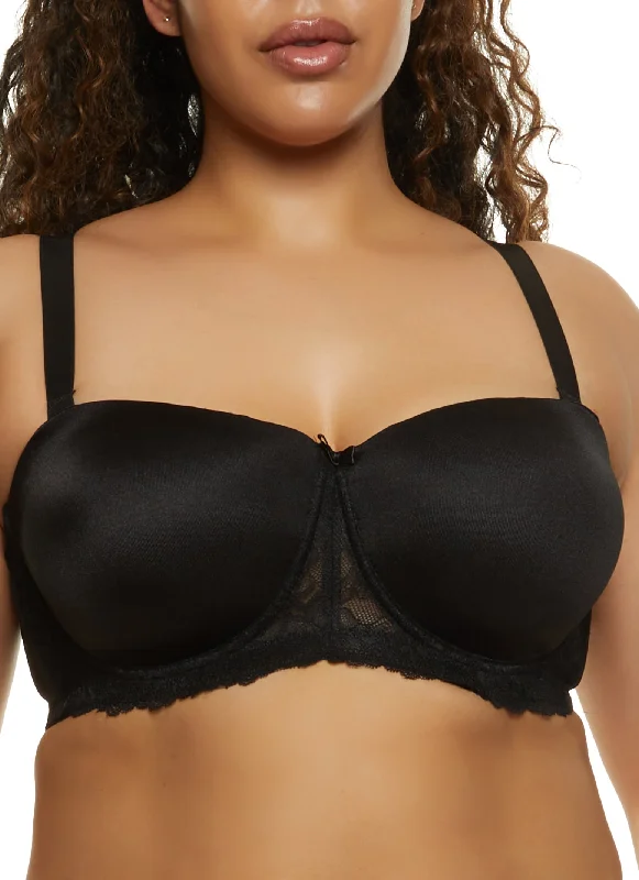 Steals and Deals Plus Size Lace Trim Balconette Bra | Converts to Strapless