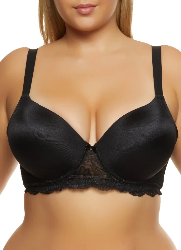 Deal Zone Plus Size Lace Trim Padded Plunge Bra