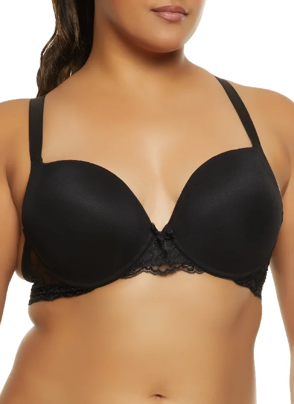 Big Discounts Plus Size Mesh Lace Detail Plunge Bra