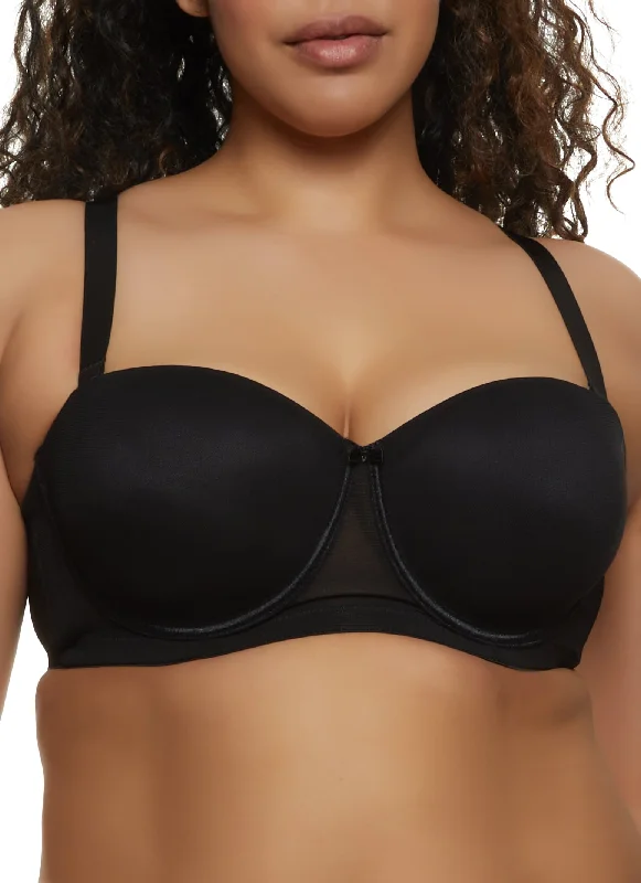 Deal Frenzy Plus Size Mesh Solid Balconette Bra | Convertible to Strapless