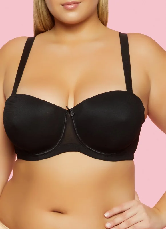 One-Day Only Plus Size Mesh Solid Balconette Bra | Converts to Strapless