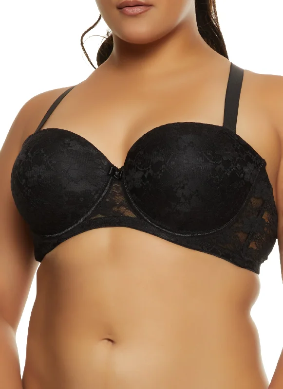 Bargain Blast Plus Size Solid Lace Balconette Bra | Convertible to Strapless