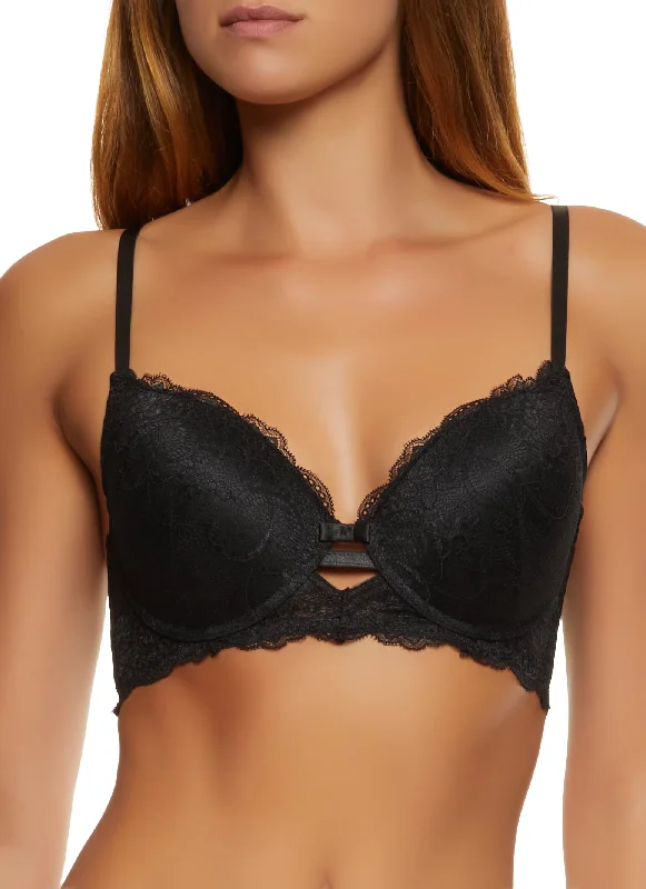 Flash Deals Solid Lace Caged Front Plunge Bra