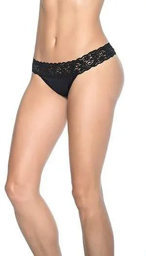Now or Never Black Lace Trim Thong Panties (Many Colors Available)