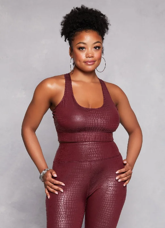 Take Advantage Plus Size Faux Croc Print Racerback Sports Bra