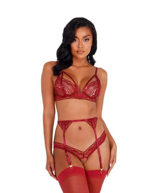 Mega Sale Glittered Crotchless Garter w/ Bra & Panty Set