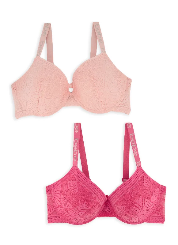 Price Cut Plus Size Bebe 2 Pack Floral Lace Plunge Bras