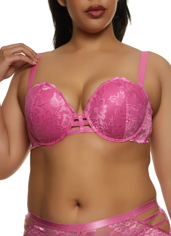 Factory Direct Sale Plus Size Lace Caged Front Detail Balconette Bra | Converts to Strapless Factory Direct Sale Plus Size Lace Caged Front Detail Balconette Bra | Converts to Strapless