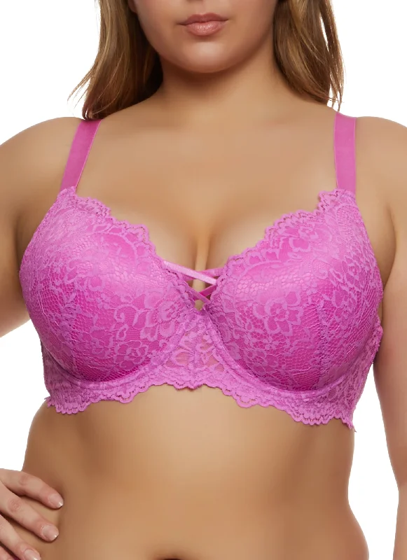 Special Buy Plus Size Scalloped Floral Lace Caged Front Plunge Bra