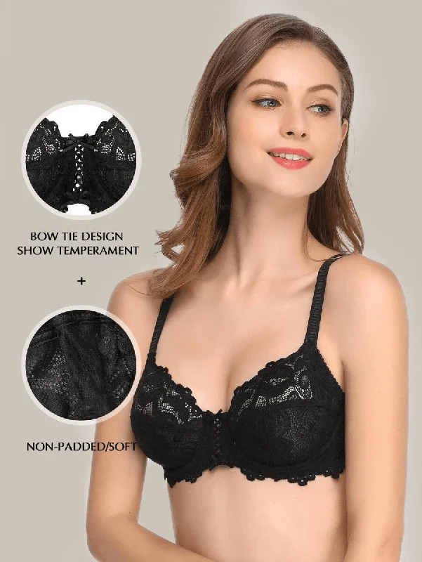 Shop and Save Floral Lace Non-Padded Full Coverage Underwire Bra Black