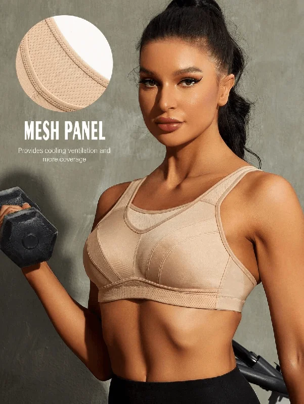 Discount Deals Full Coverage High Support Solid Stress Reliever Sports Bra Nude