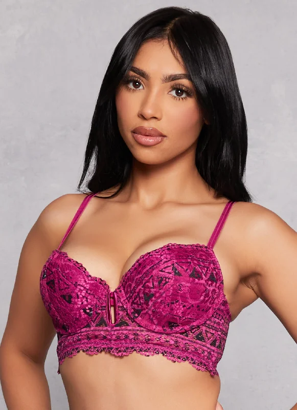 Exclusive Offers Aztec Print Lace Keyhole Longline Bra
