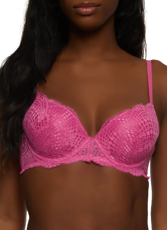 New Markdowns Patterned Lace Push Up Plunge Bra
