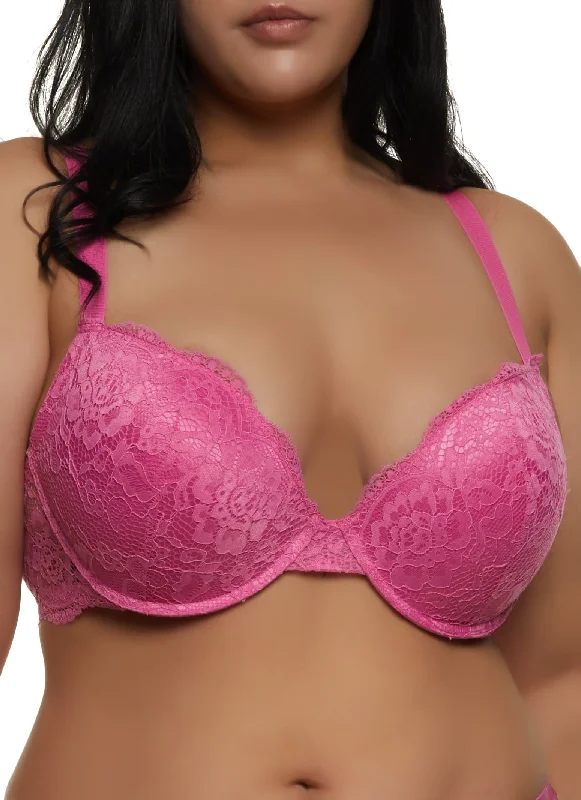 Season Finale Sale Plus Size Floral Lace Caged Back Plunge Bra