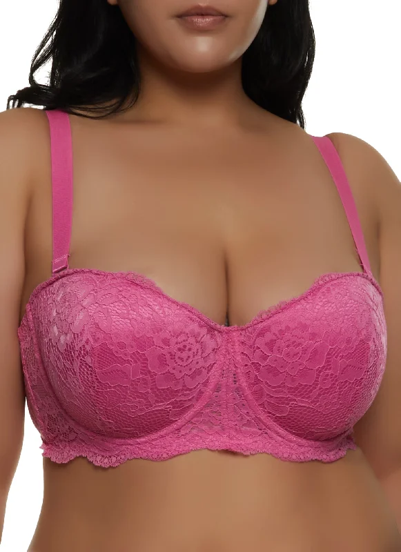 Early Bird Discount Plus Size Floral Lace Convertible Balconette Bra | Converts to Strapless