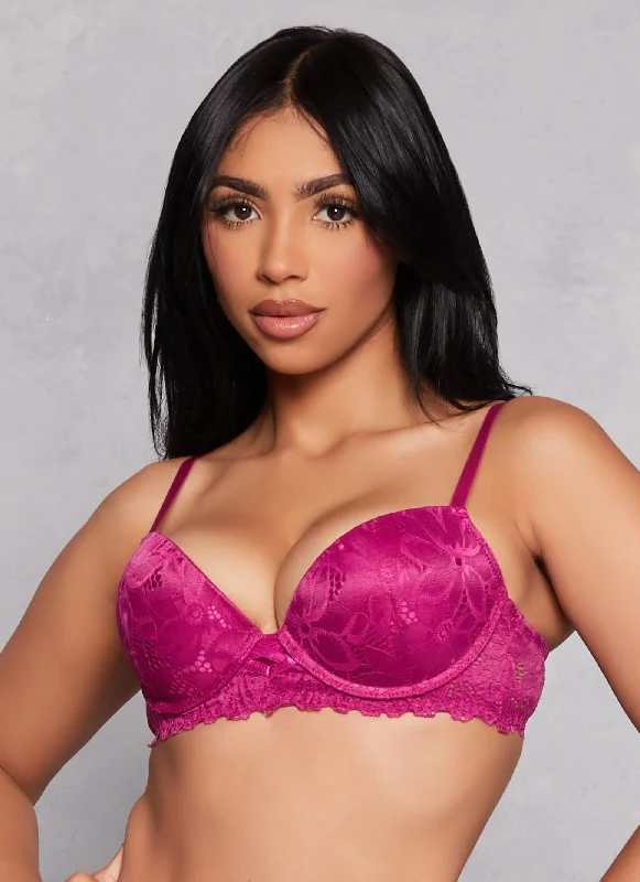 Big Savings Solid Floral Lace Plunge Bra