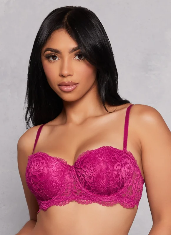 Special Savings Solid Floral Lace Scalloped Balconette Bra | Converts to Strapless