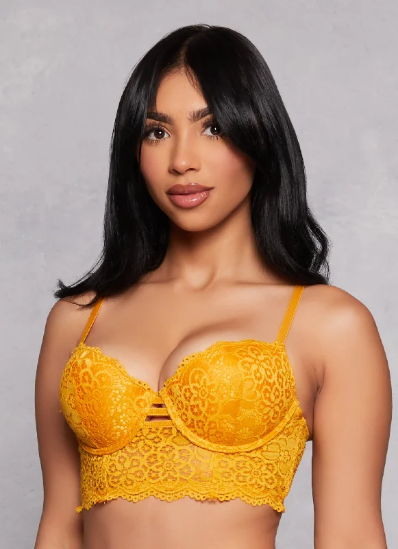 Great Bargains Caged Front Floral Lace Longline Plunge Bra