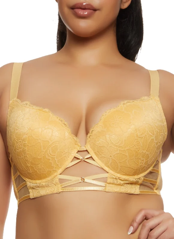 Value Deals Plus Size Criss Cross Caged Longline Plunge Bra