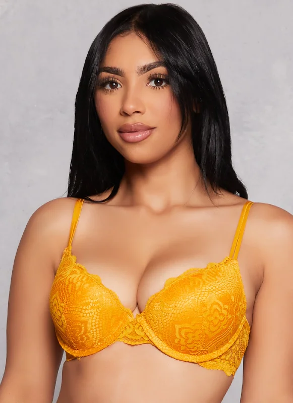 Unbeatable Prices Scalloped Floral Lace Double Strap Plunge Bra