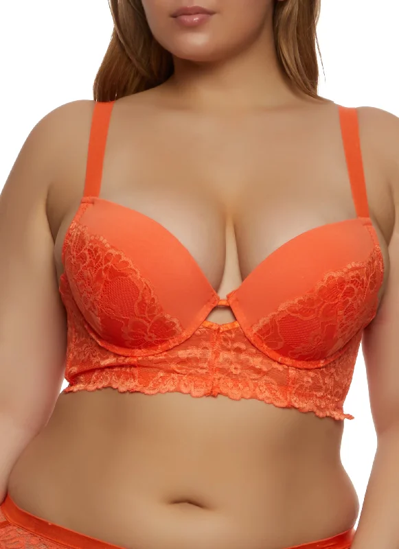 Super Bargain Plus Size Floral Keyhole Longline Plunge Bra