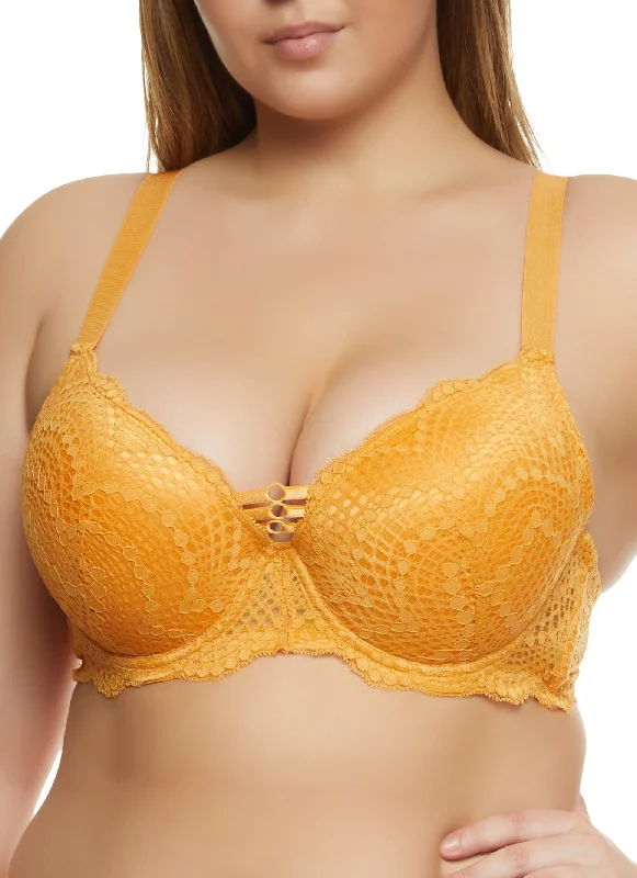 Weekend Deals That Dazzle Plus Size Patterned Lace Caged Plunge Bra