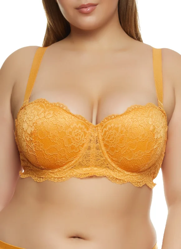 Weekend Offers That Thrill Plus Size Scalloped Floral Lace Balconette Bra | Converts to Strapless Weekend Offers That Thrill Plus Size Scalloped Floral Lace Balconette Bra | Converts to Strapless