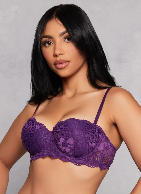 Super Sale Floral Lace Scalloped Balconette Bra | Converts to Strapless