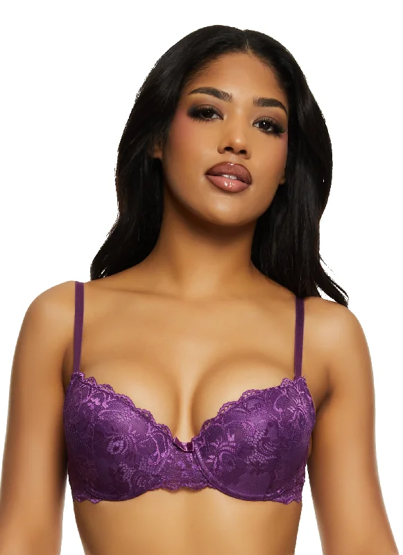 Year-End Deals Solid Scalloped Floral Lace Plunge Bra