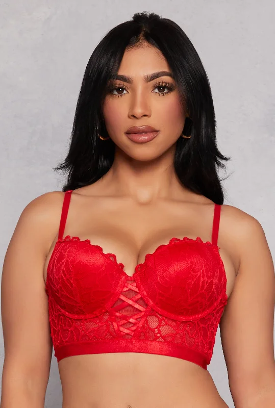 Special Buy Floral Lace Caged Front Longline Plunge Bra